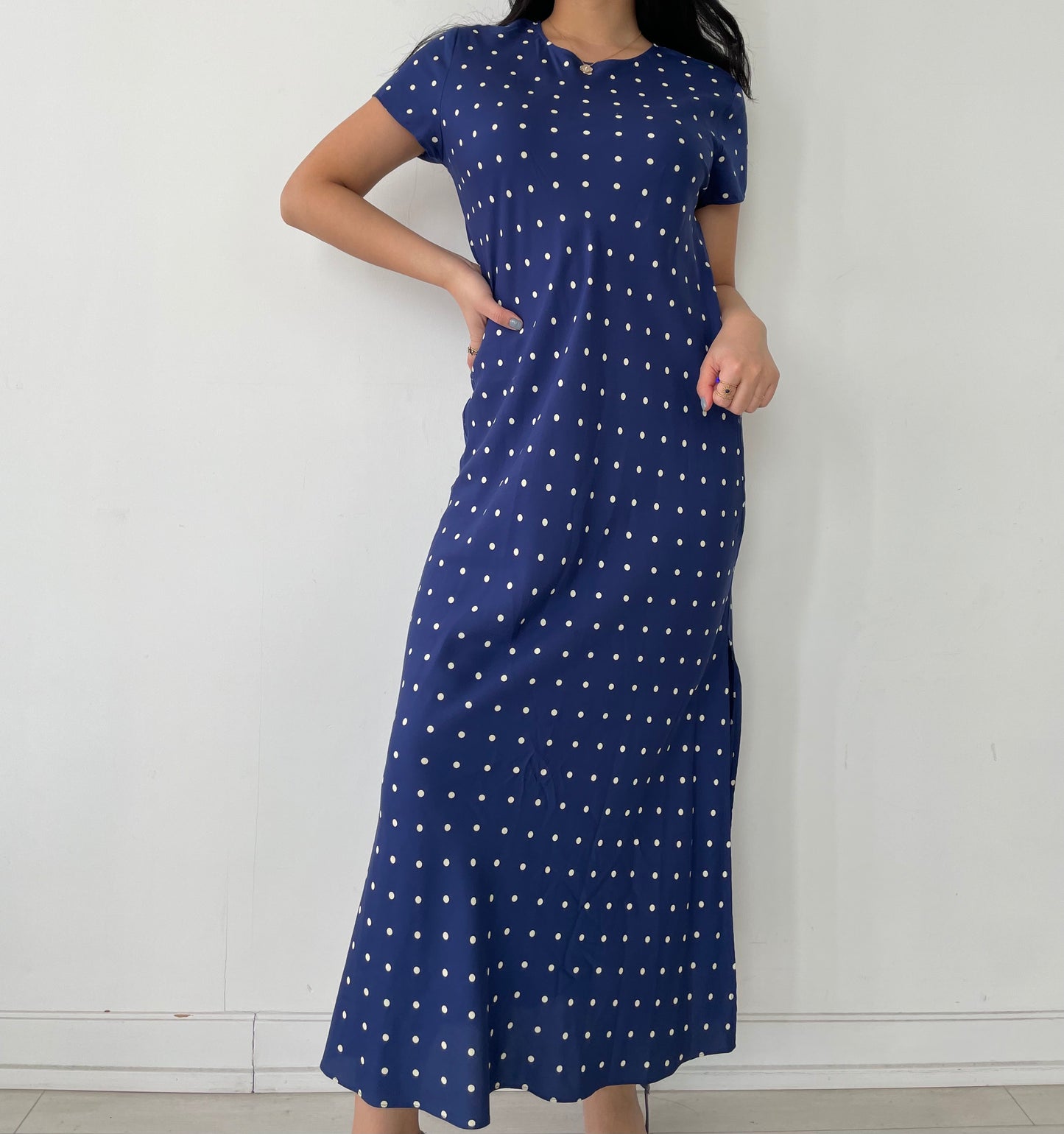 Reformation Blue Polka Dot Short Sleeve Maxi Dress - Medium