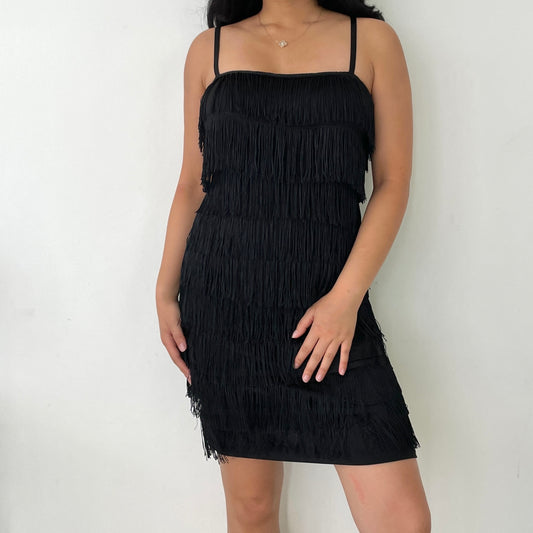 Black Fringe Flapper Dress - Small