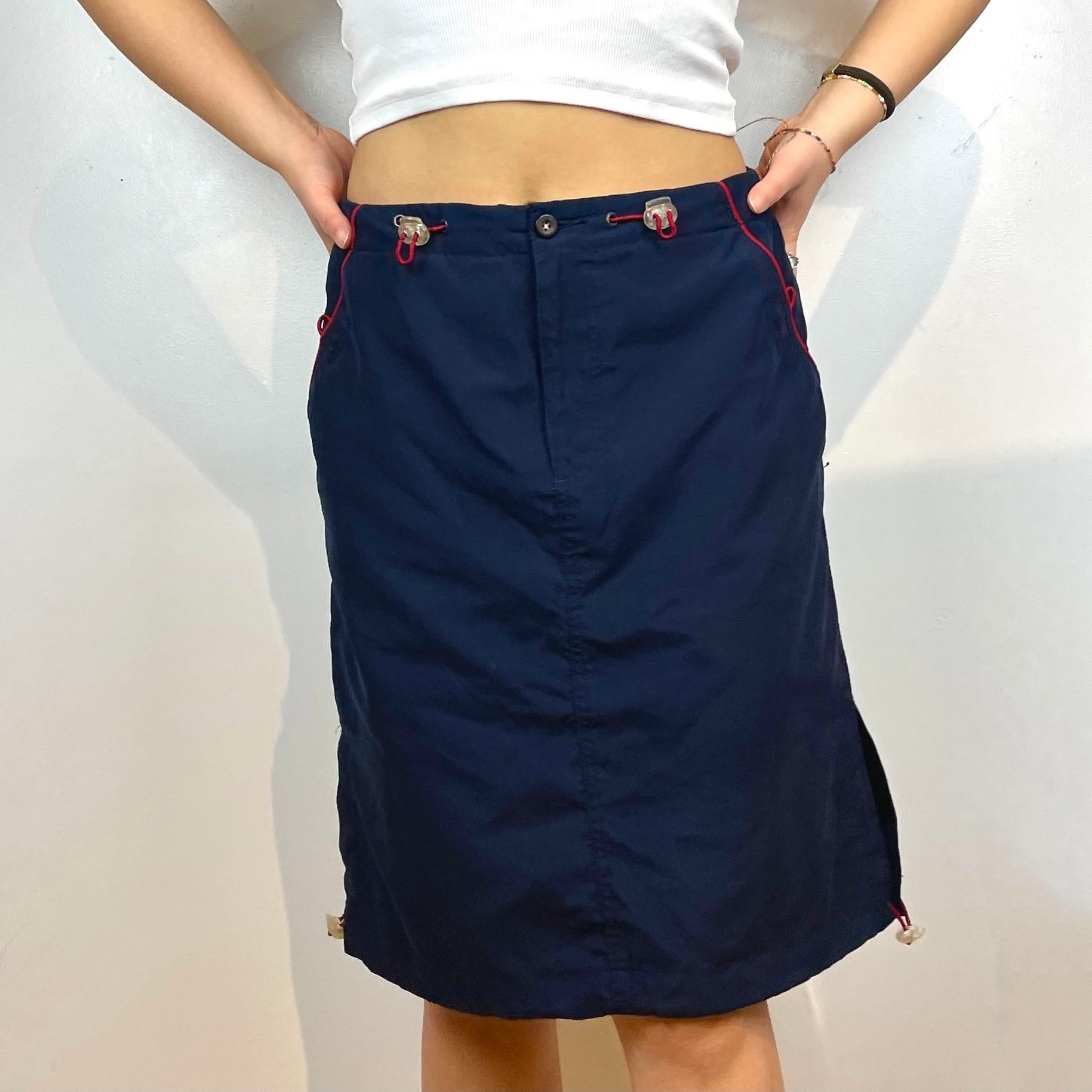 Navy Drawstring and Toggle Midi Skirt - Zoehify 