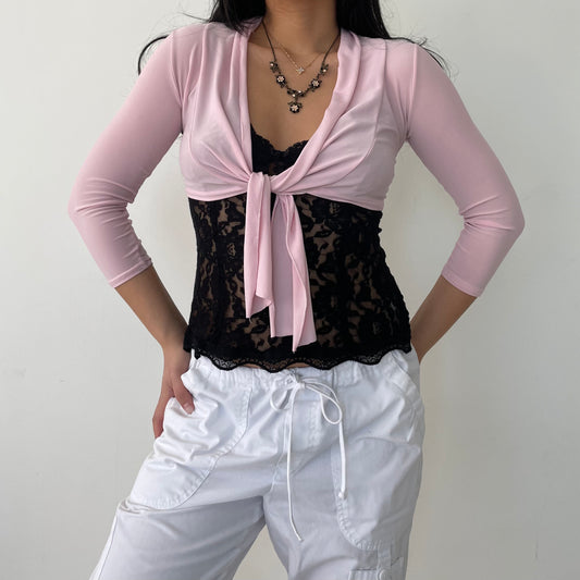 Vintage 90s/2000s Mariposa Baby Pink Tie Front Bolero - X-Small