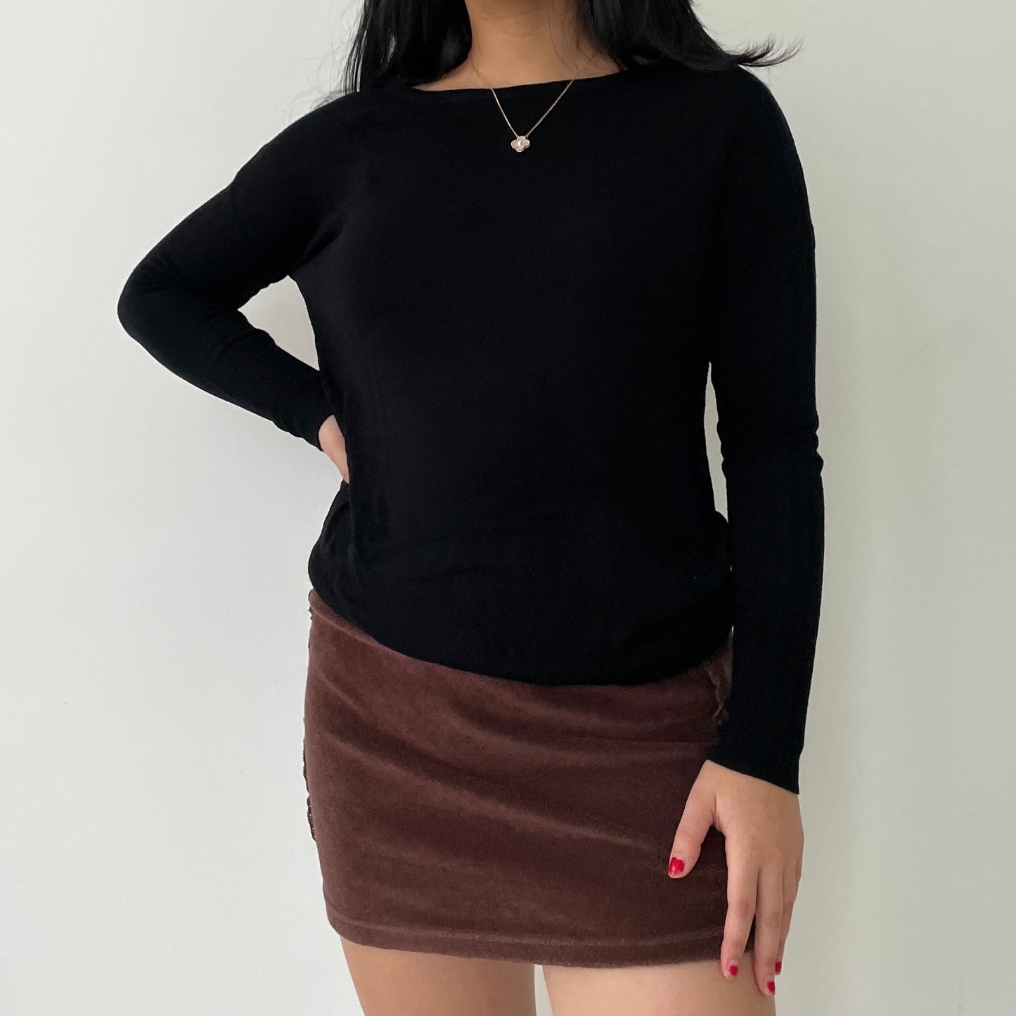 Black Long Sleeve Crewneck Knit Top - Medium/Large