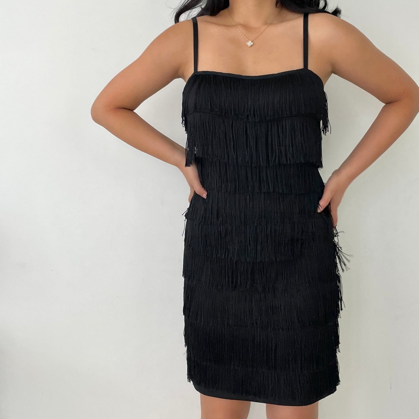 Black Fringe Flapper Dress - Small