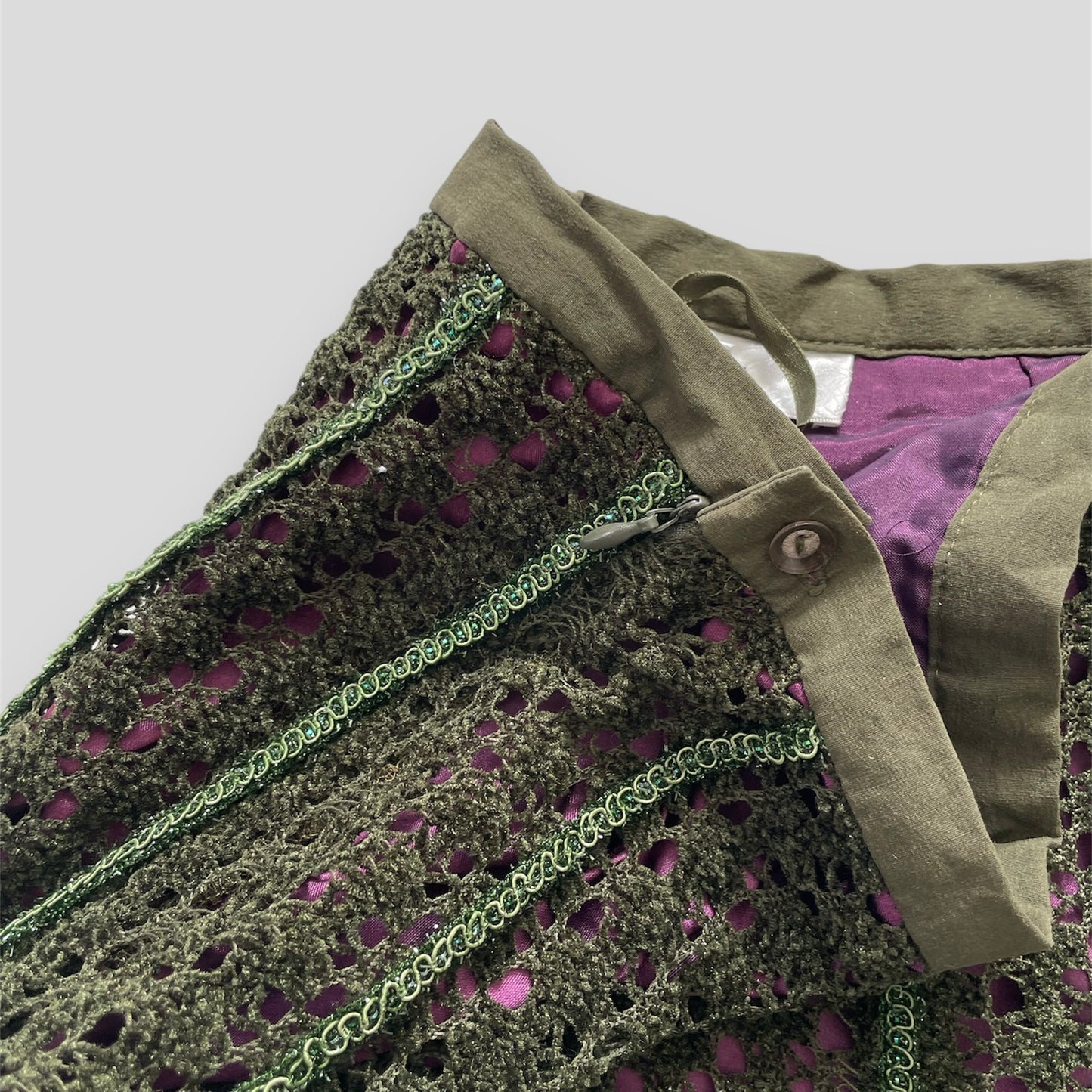 Mary Villa Green and Purple Crochet Knit Midi Skirt - Small