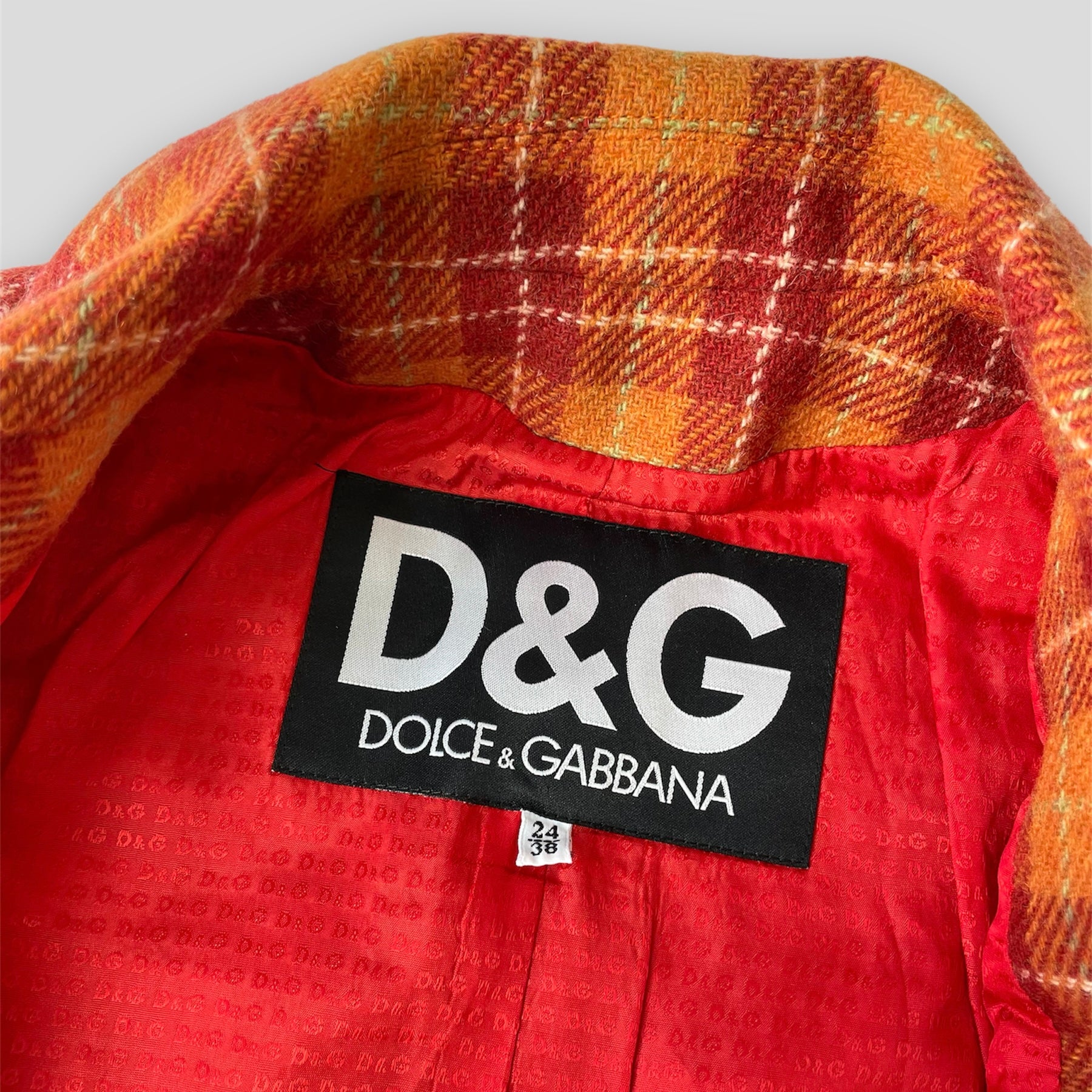 Vintage 1990s Dolce & Gabbana Wool & Alpaca Orange Plaid Blazer - X-Small