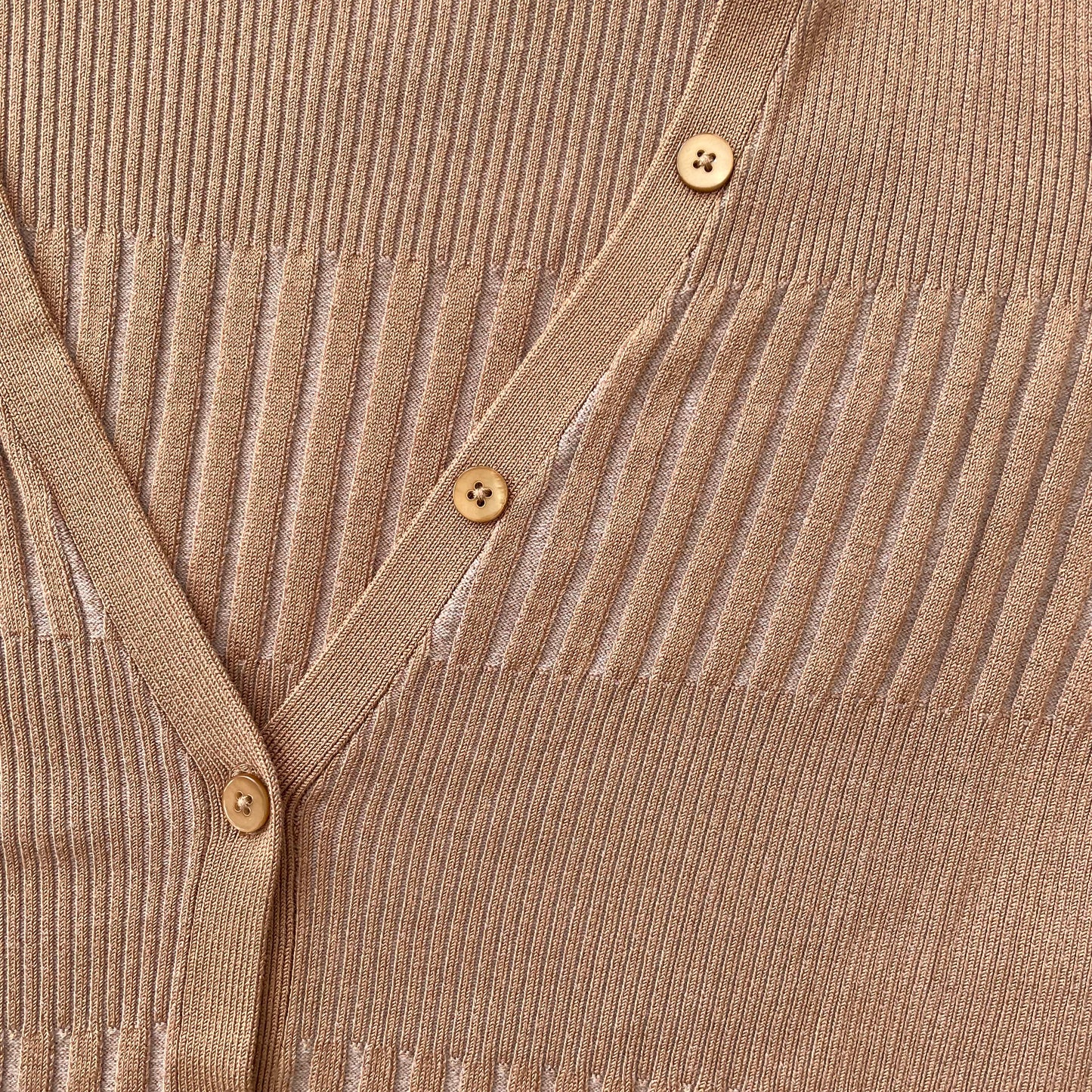 Tan L’Agence Ribbed V-Neck Cardigan