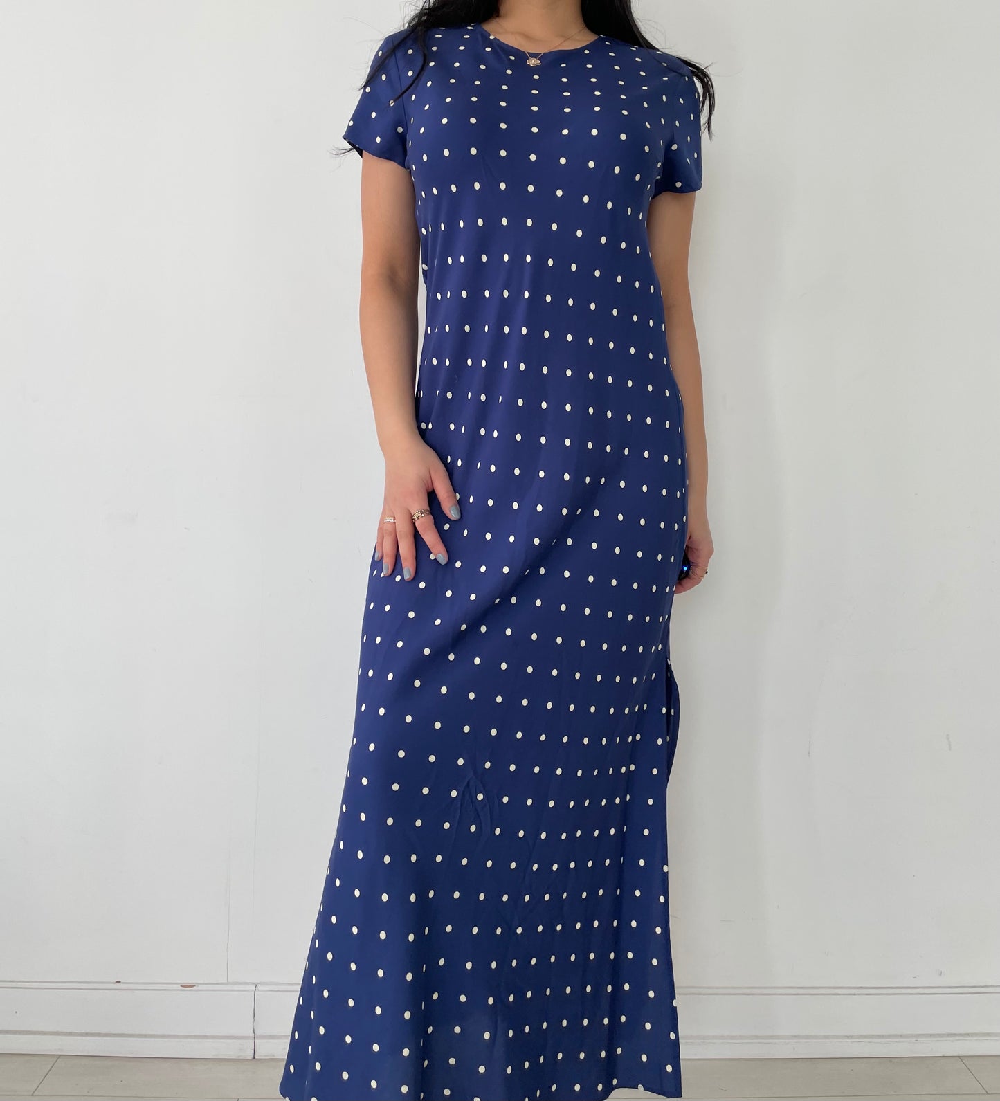 Reformation Blue Polka Dot Short Sleeve Maxi Dress - Medium