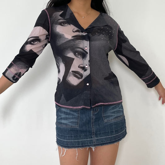 Vintage 90s Long Sleeved Micro Mesh Top - Zoehify