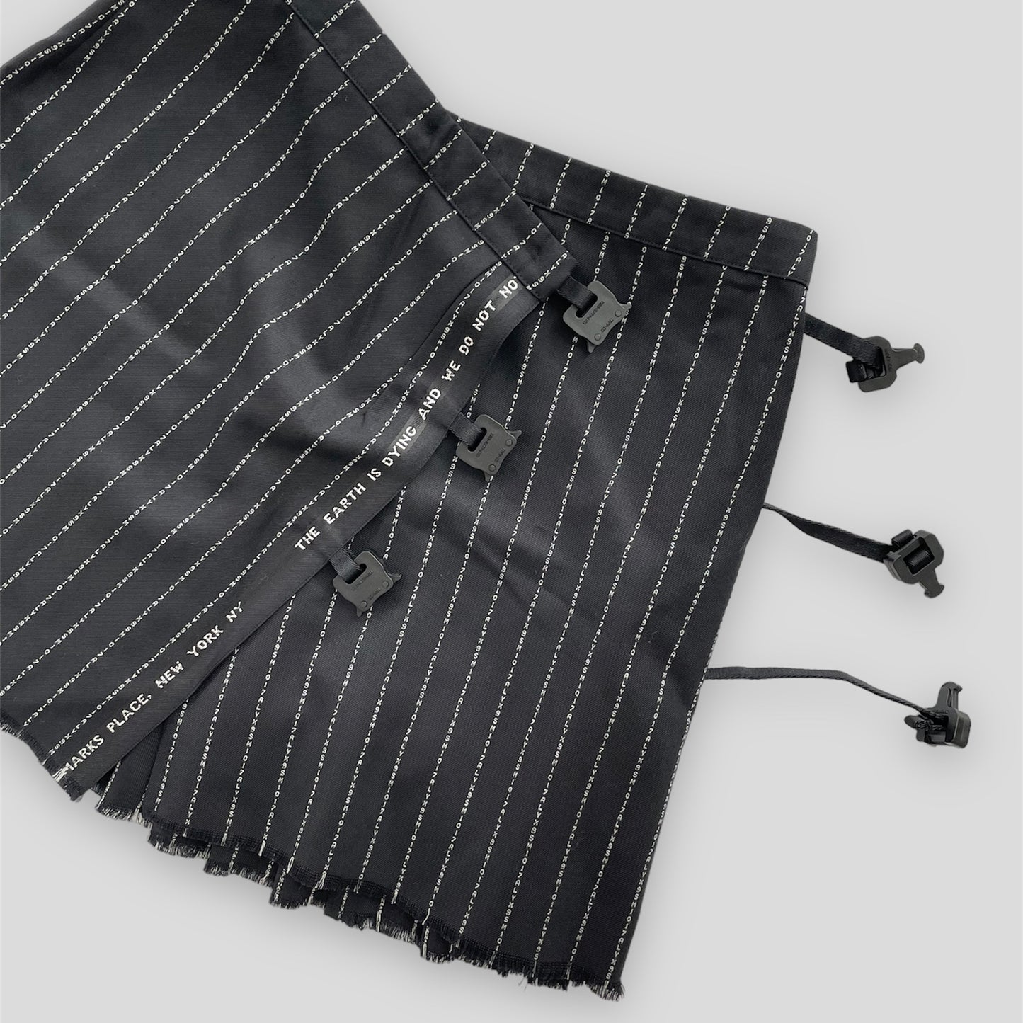 1017 ALYX 9SM Wool & Cashmere Black Pinstripe Buckle Mini Skirt - W26