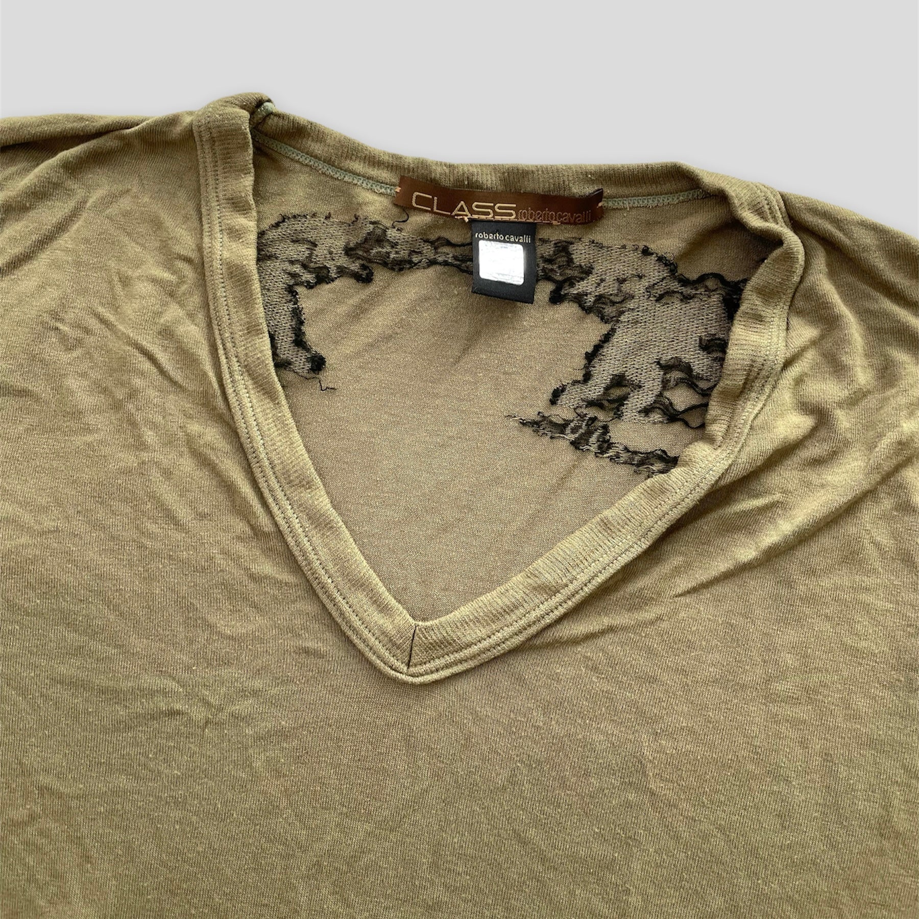 Roberto Cavalli Khaki Long Sleeved Tee - Zoehify 