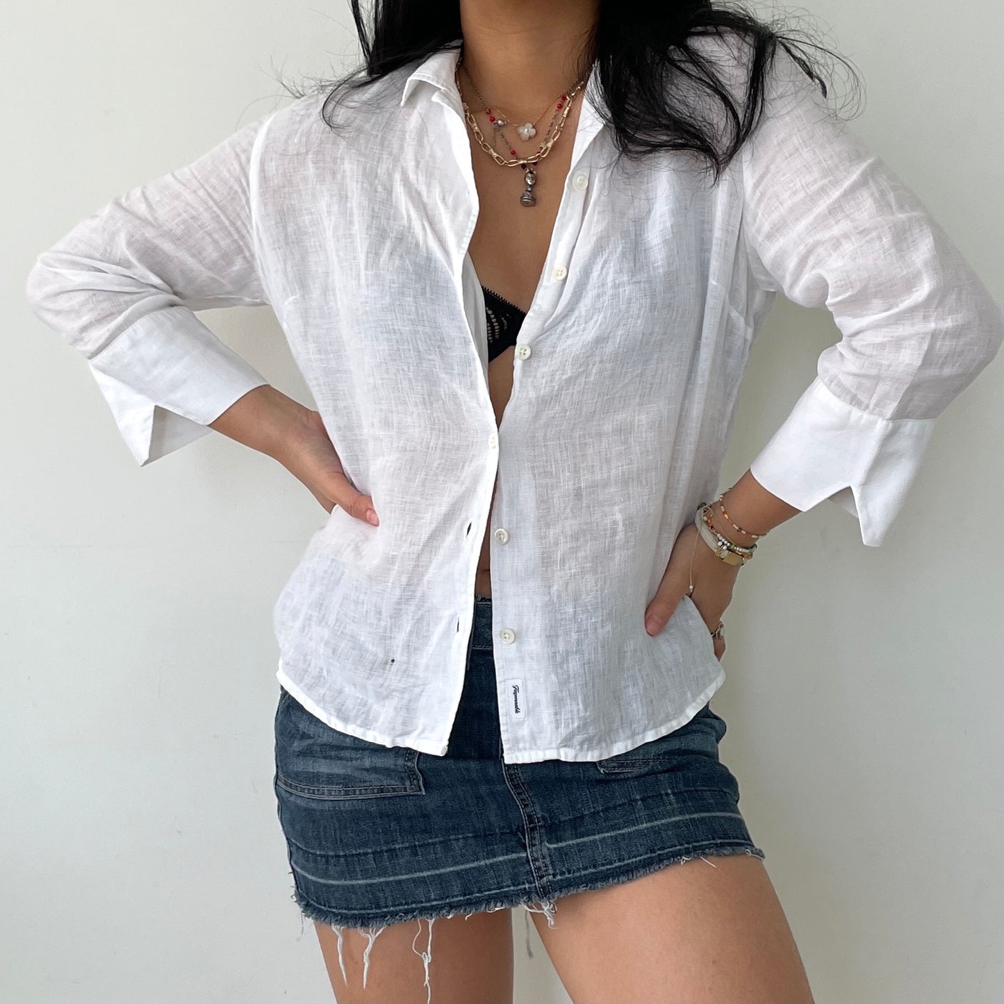 Façonnable White French Linen Button Up Shirt - Small