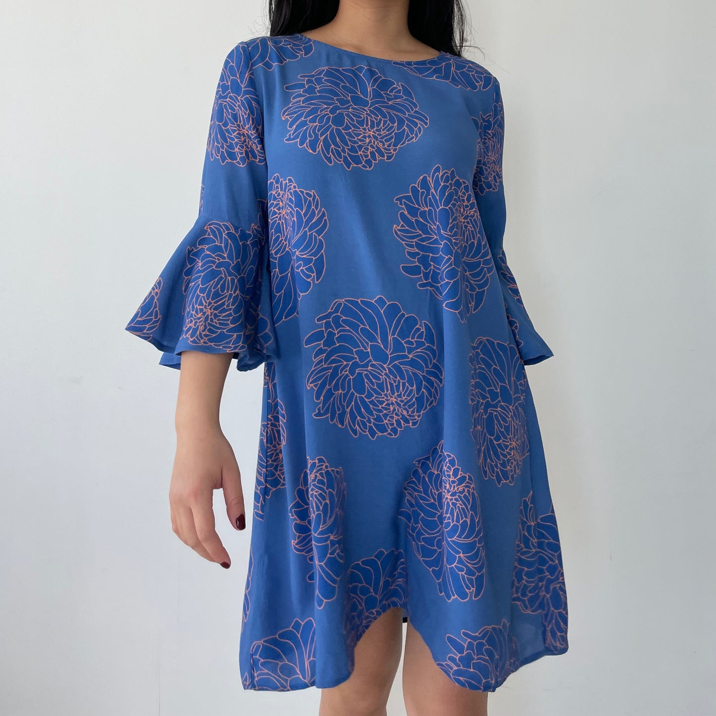 Mister Zimi 3/4 Flowy Sleeve Blue Mini Dress - Medium