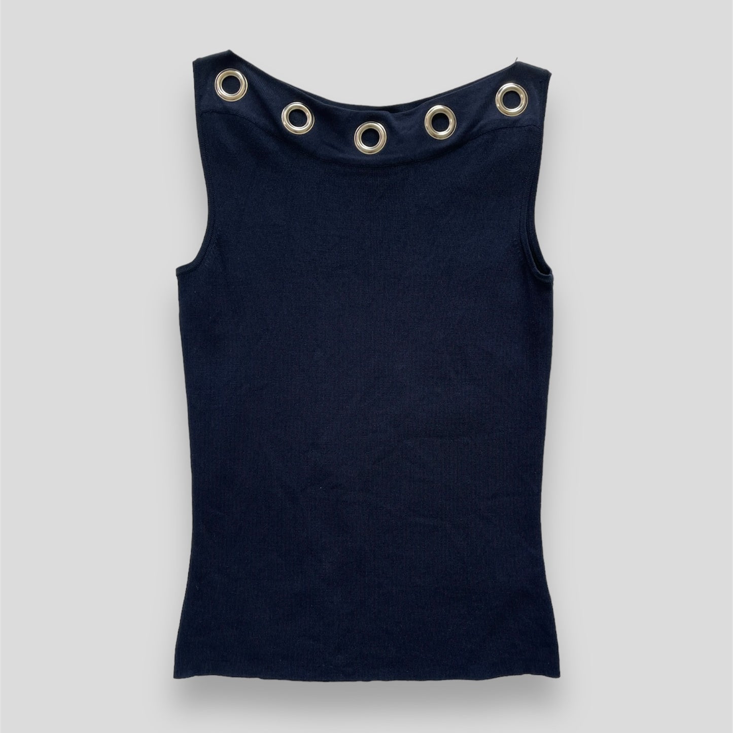 Colour Works Navy 90s Style Sleeveless Tank Top With Grommets - S/M