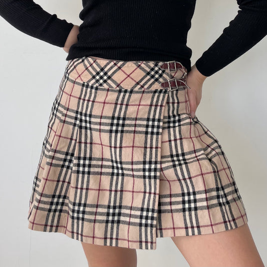 Vintage Burberry Nova Check Pleated Mini Skirt