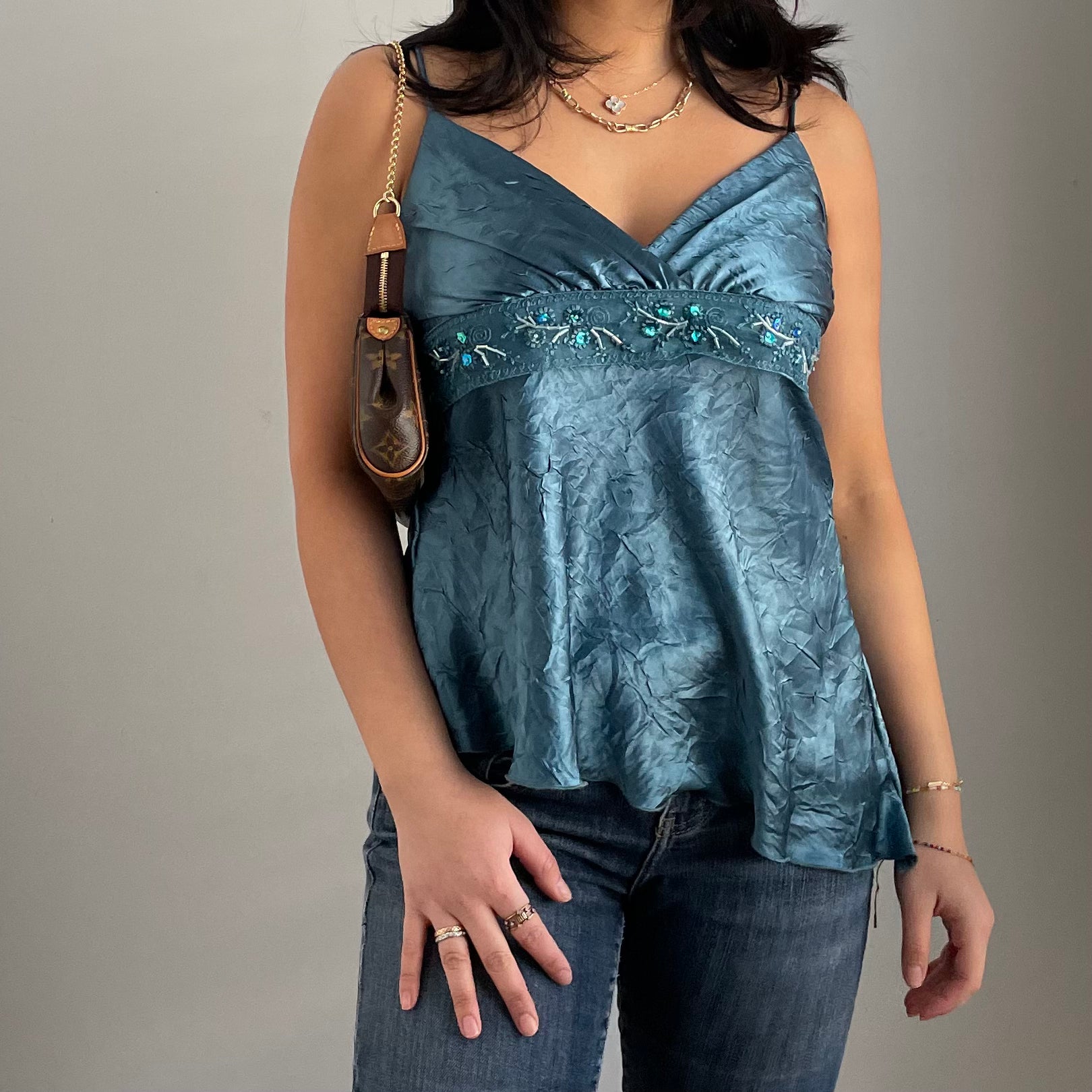 Y2K Style Blue Satin Cami Top - Zoehify 