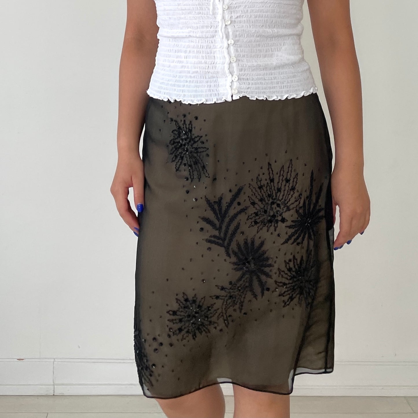 Vintage 90s Tahari Beaded Silk Slip Skirt - Zoehify 