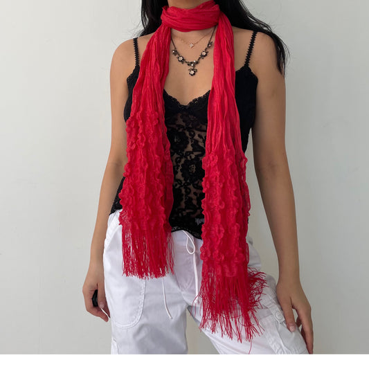 Red Knitted Skinny Scarf