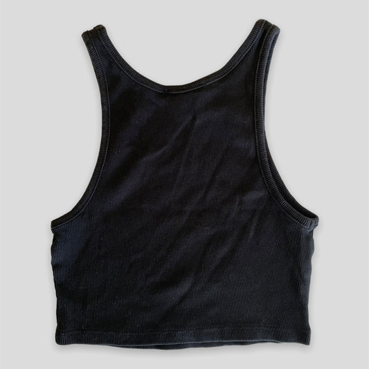 Zara Black Ribbed Crop Tank Top - Small