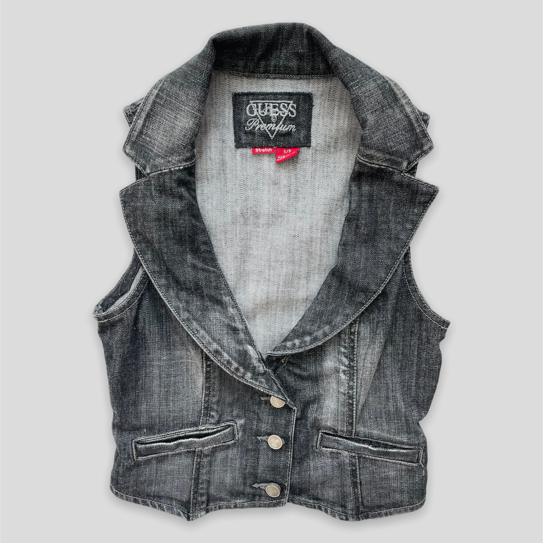 Guess Dark Wash Denim Vest - Zoehify 