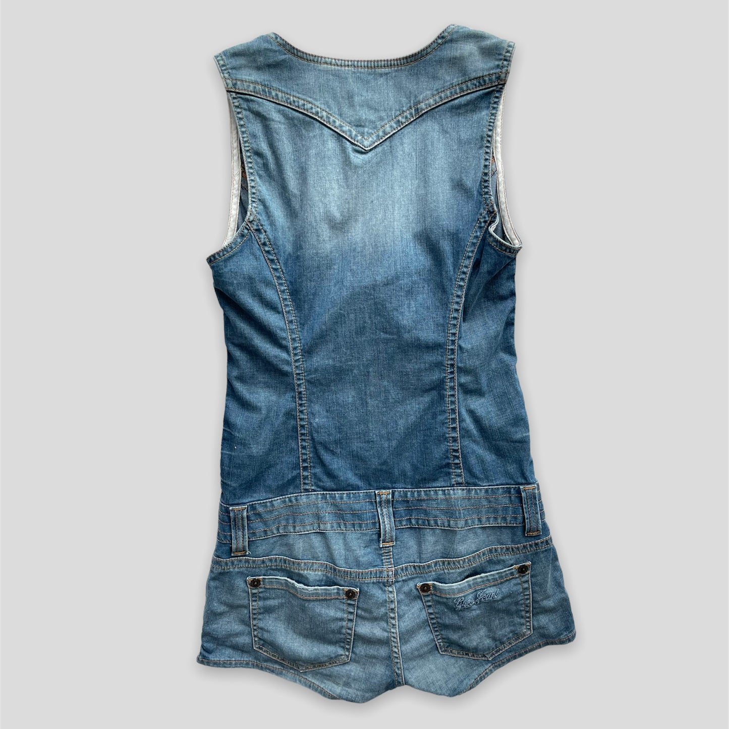 Blue Guess Sleeveless Denim Zip Up Romper - Medium