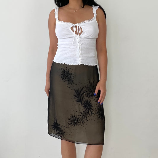 Vintage 90s Tahari Beaded Silk Slip Skirt - Zoehify