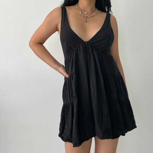 Urban Outfitters Black Plunge Neck Babydoll Beach Dress