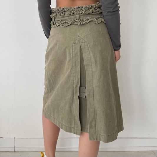 2007 Tricot Comme des Garçons Khaki Green Belted Cotton Midi Skirt - Medium