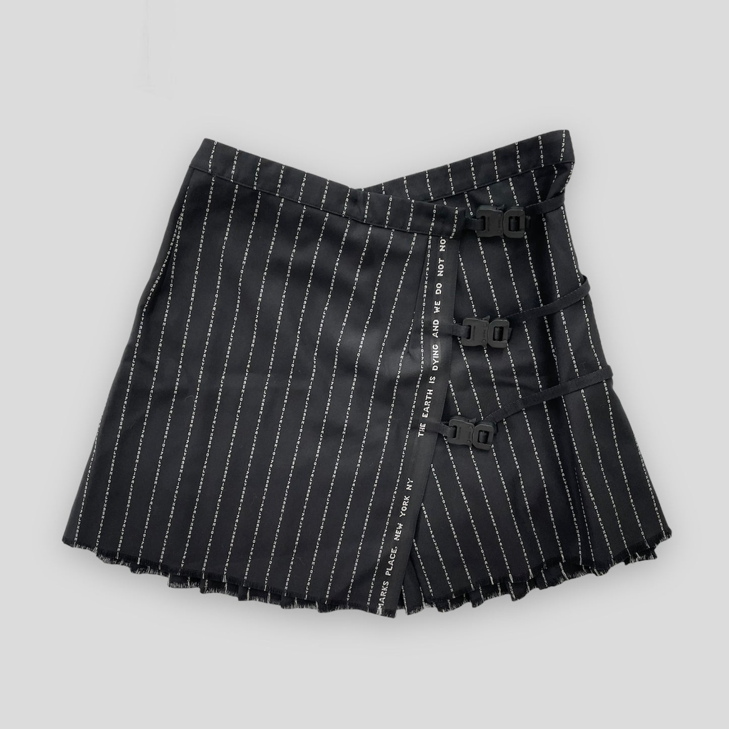 1017 ALYX 9SM Wool & Cashmere Black Pinstripe Buckle Mini Skirt - W26