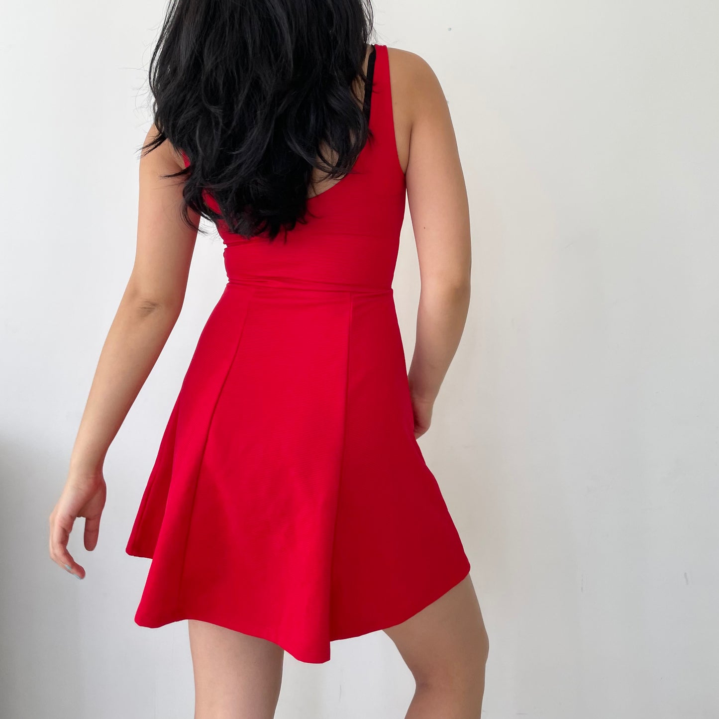 H&M Red Ribbed Fit and Flare Mini Skater Dress - X-Small