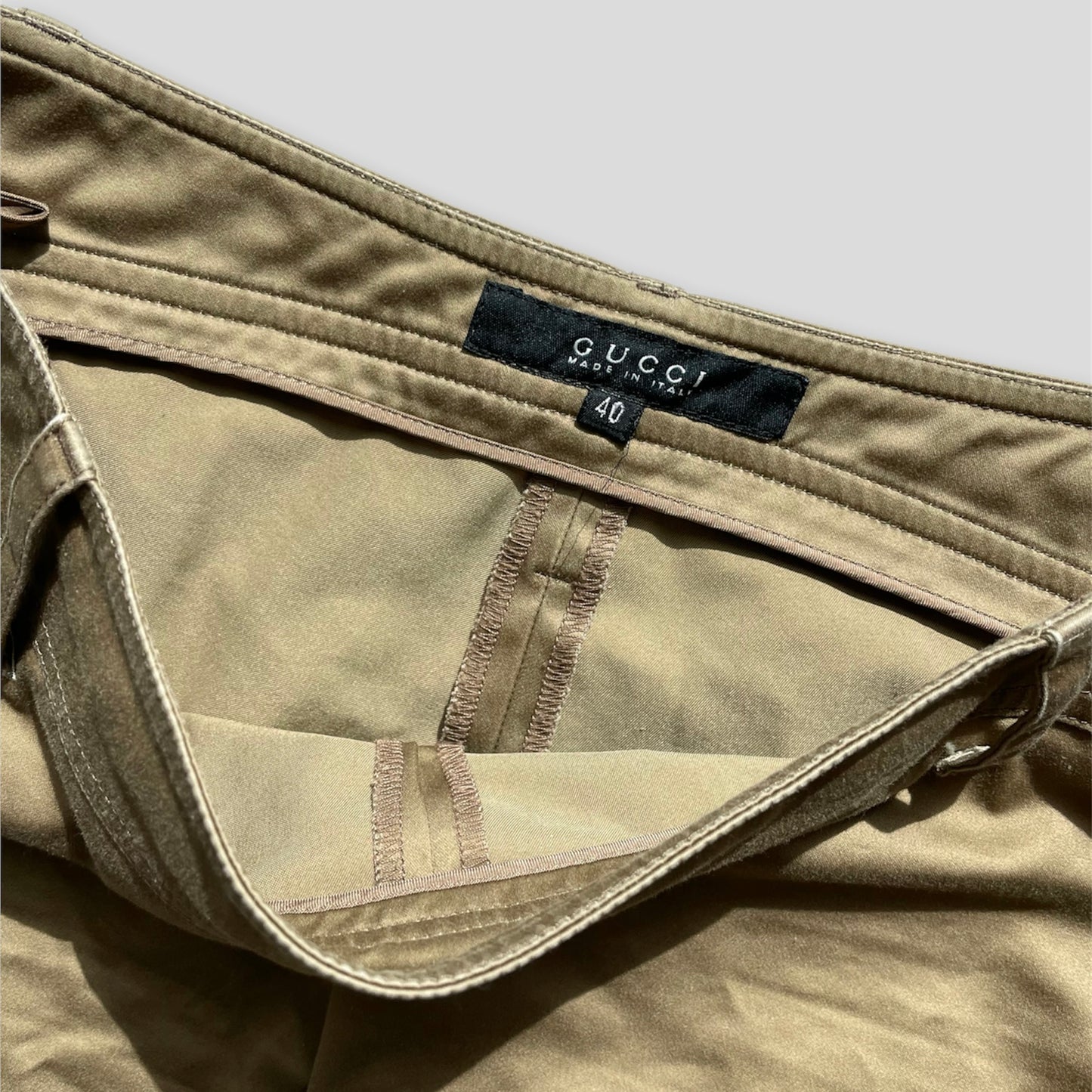 2003 Gucci by Tom Ford Khaki Sateen Mid Rise Riding Pants - X-Small/Small