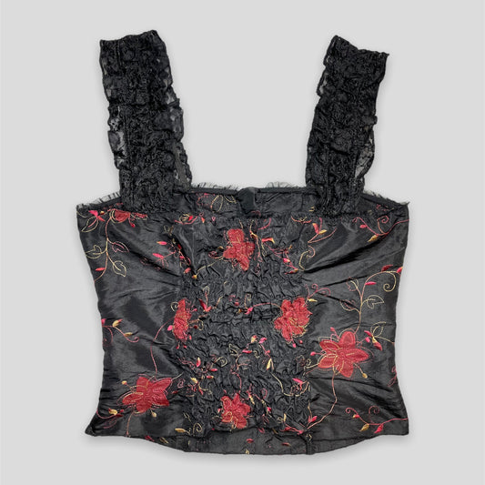 Black Lace Floral Corset Top - Zoehify