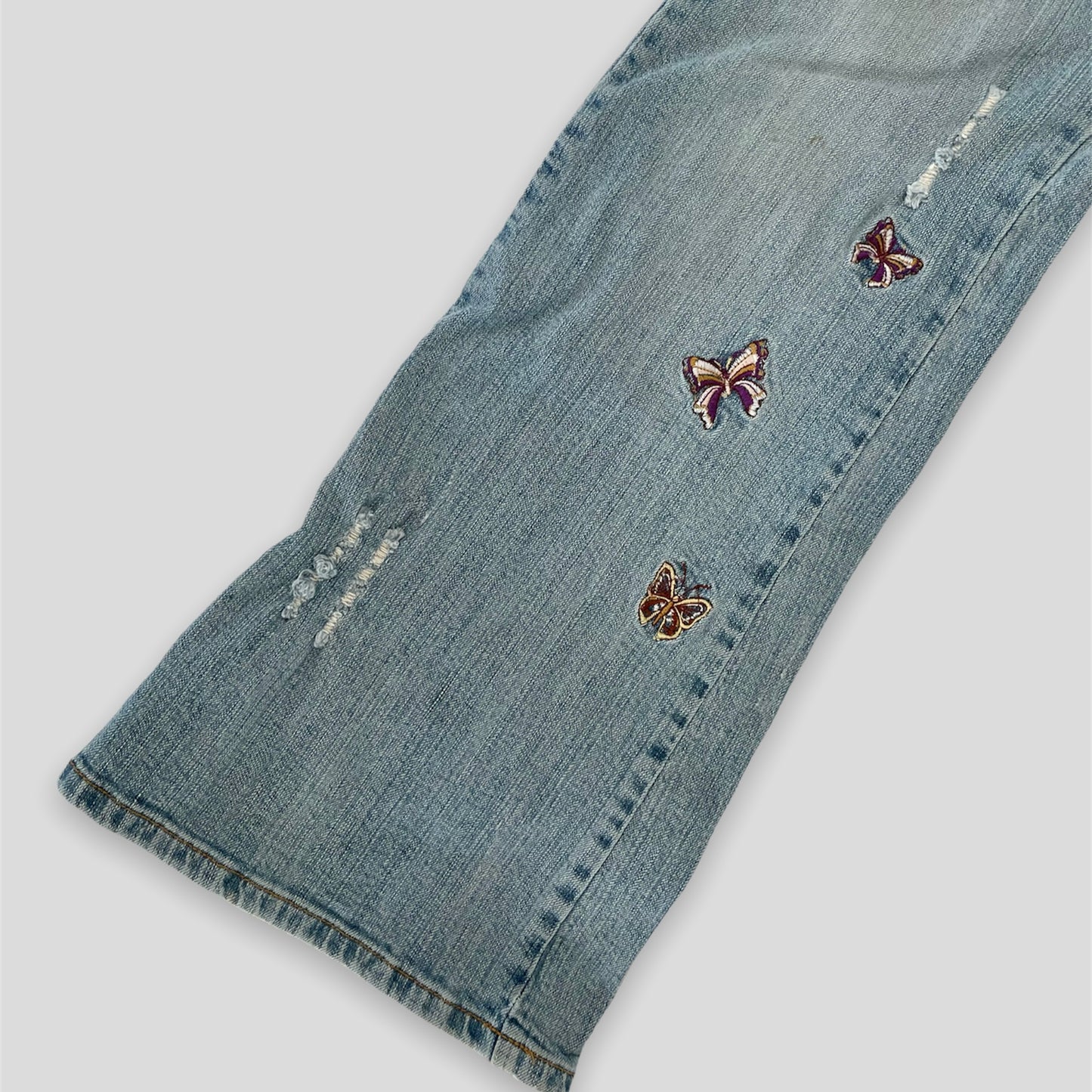 725 Originals Blue Flared Butterfly Embroidered Jeans - W34/L30