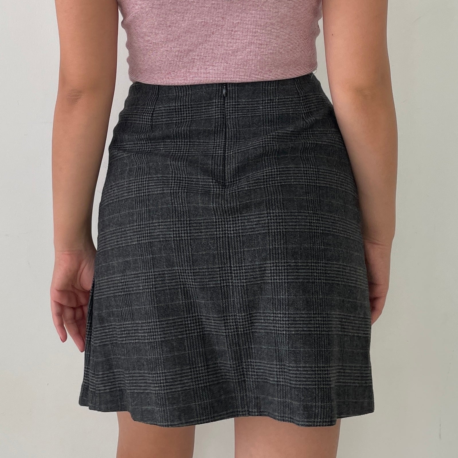Maje Grey Houndstooth Pleated Mini Skirt - X-Small