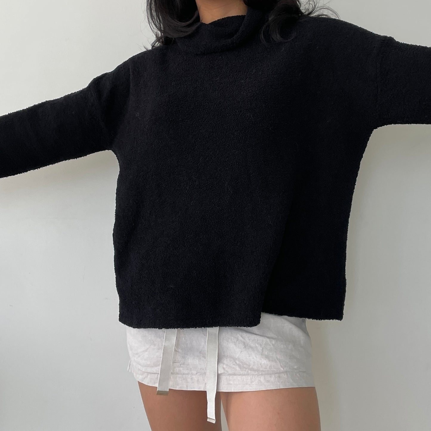 Black Long Sleeve Fuzzy Turtleneck Jumper - Small