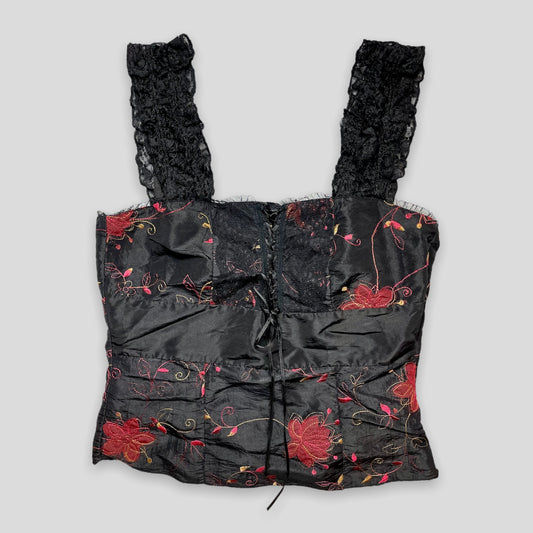 Black Lace Floral Corset Top - Zoehify