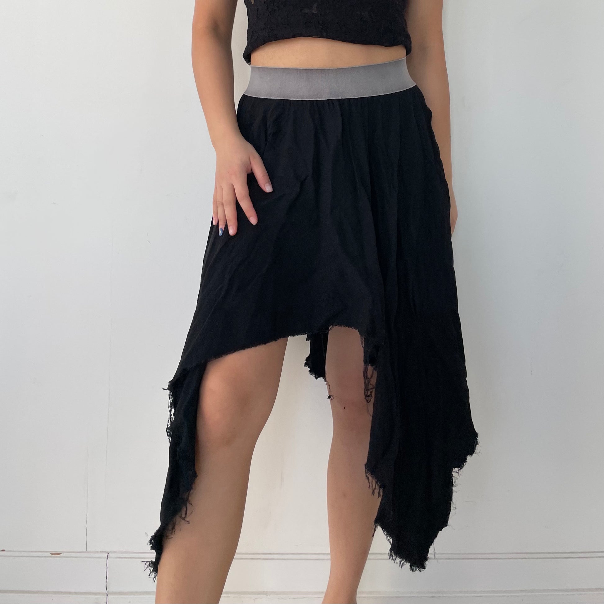 m.a+ Maurizio Amadei Black Asymmetrical Raw Hem Skirt - Small