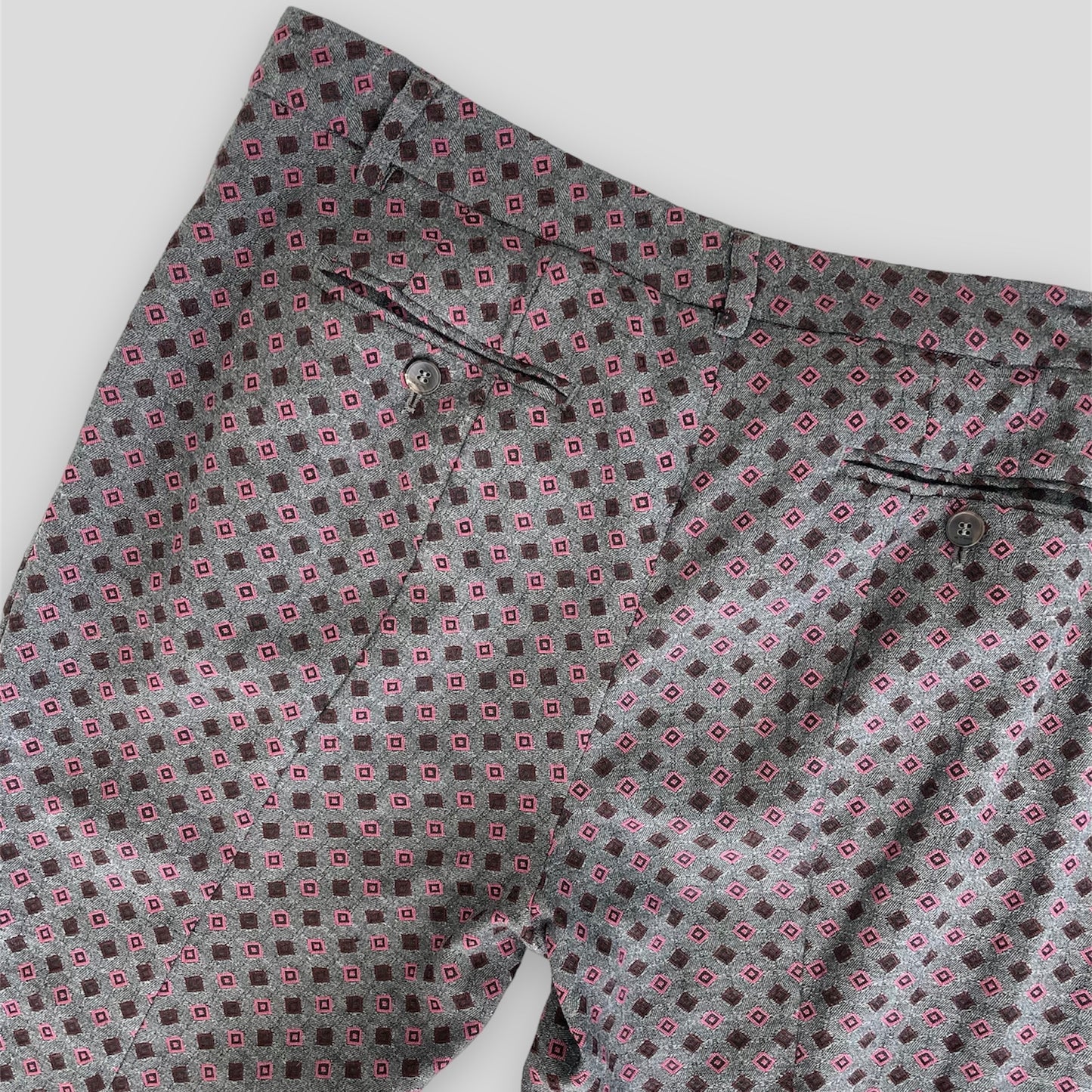 Etro Grey and Pink Diamond Printed Straight Leg Trousers - IT 46/W33/Large