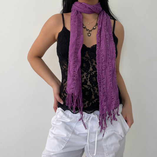 Purple Fringed Sparkly Skinny Scarf