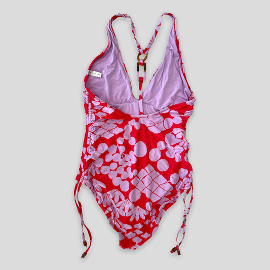 Trina Turk Red and Purple Bali Blossoms One Piece Swimsuit - Medium