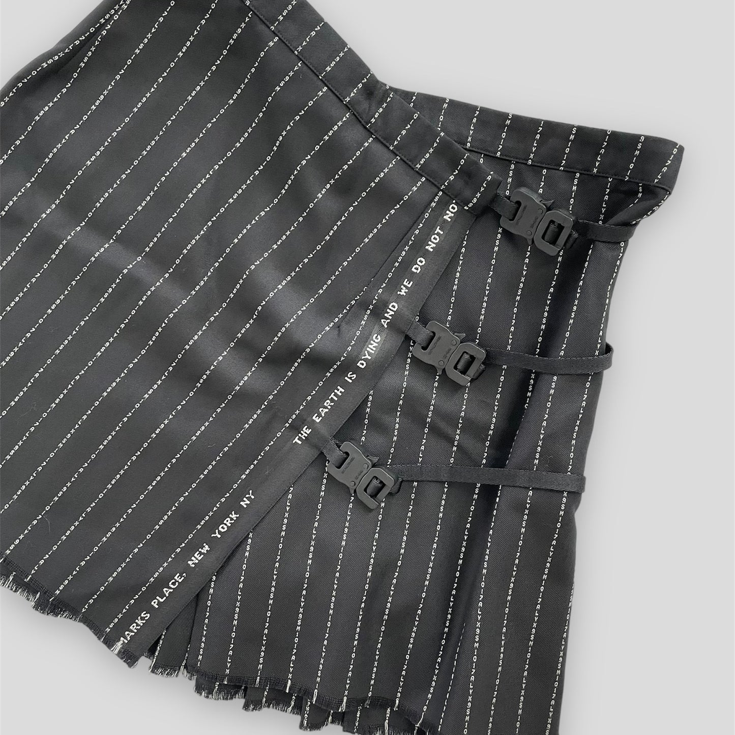 1017 ALYX 9SM Wool & Cashmere Black Pinstripe Buckle Mini Skirt - W26