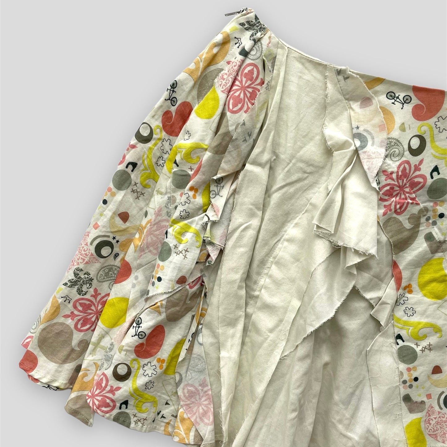 Nozomi Ishiguro Pale Beige Cotton Deconstructed Patterned Skirt - Small