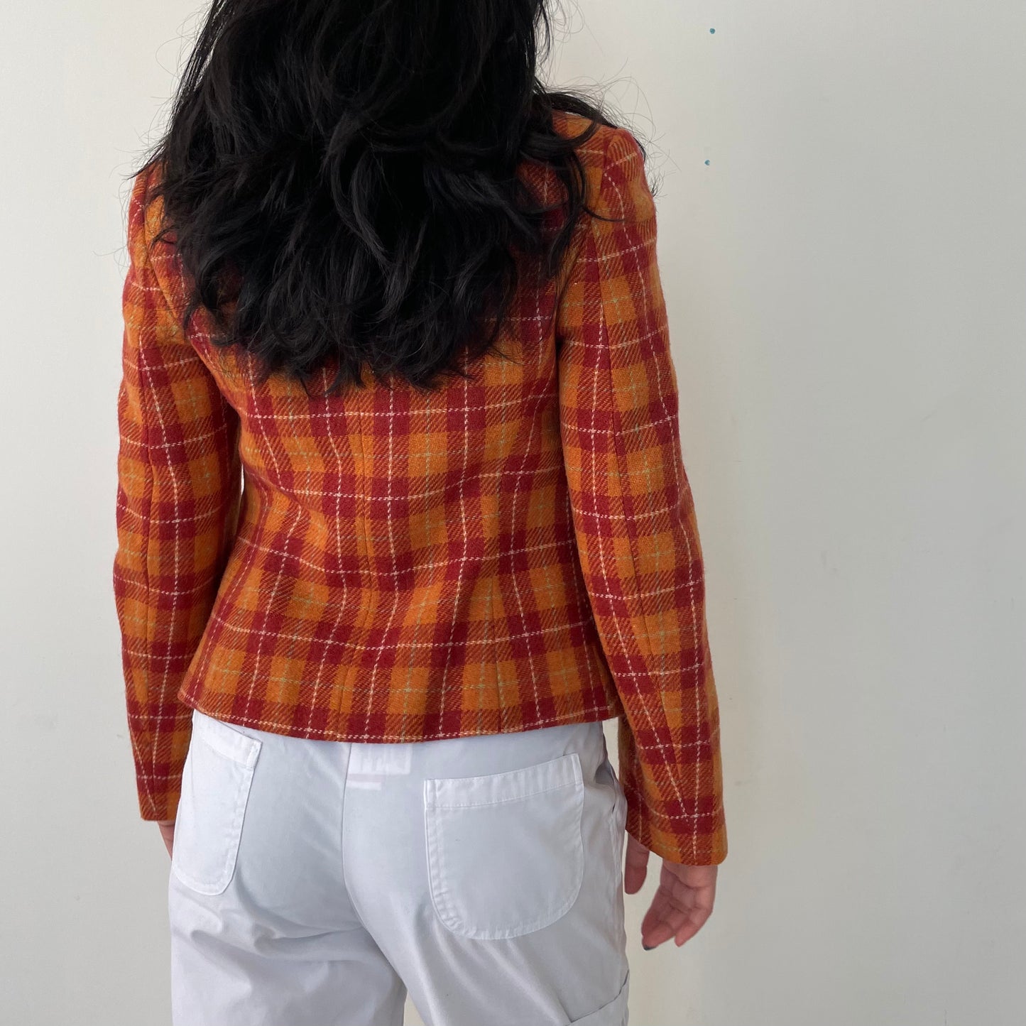 Vintage 1990s Dolce & Gabbana Wool & Alpaca Orange Plaid Blazer - X-Small