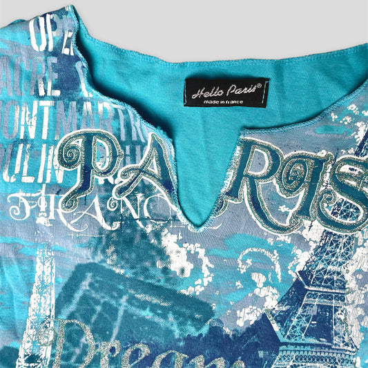 Blue Y2K Paris Baby Tee - Zoehify 