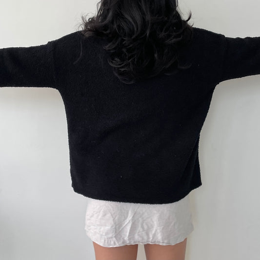 Black Long Sleeve Fuzzy Turtleneck Jumper - Small