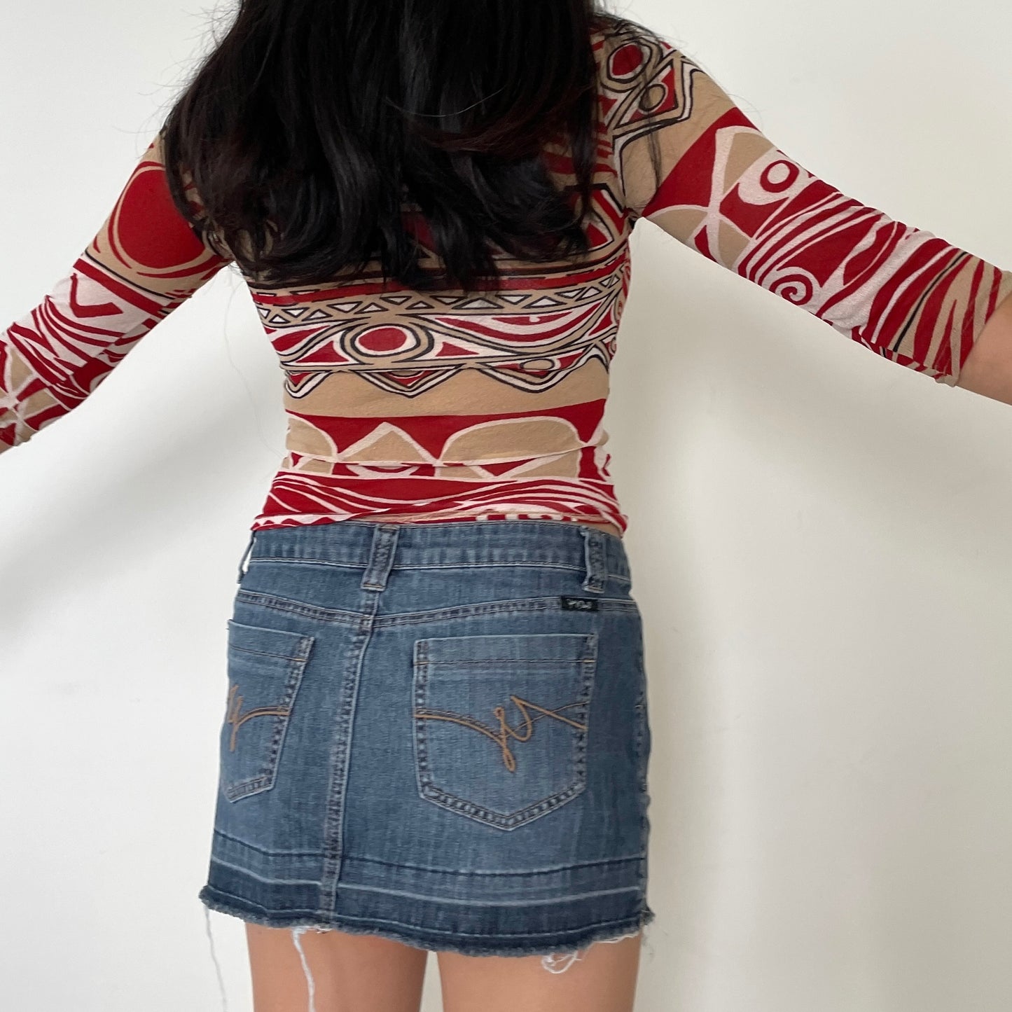 Red Patterned Micro Mesh 3/4 Sleeve Top - Zoehify 