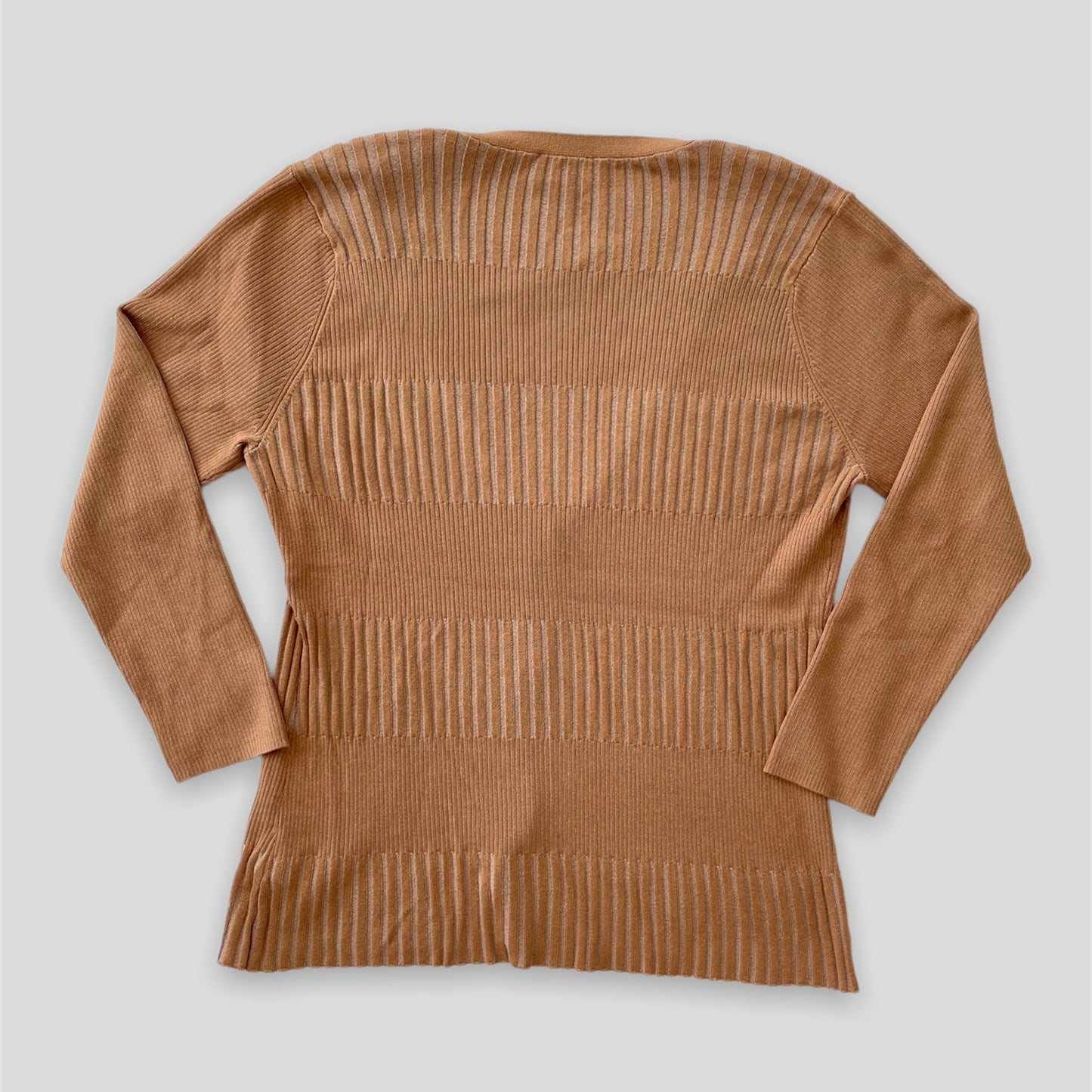 Tan L’Agence Ribbed V-Neck Cardigan