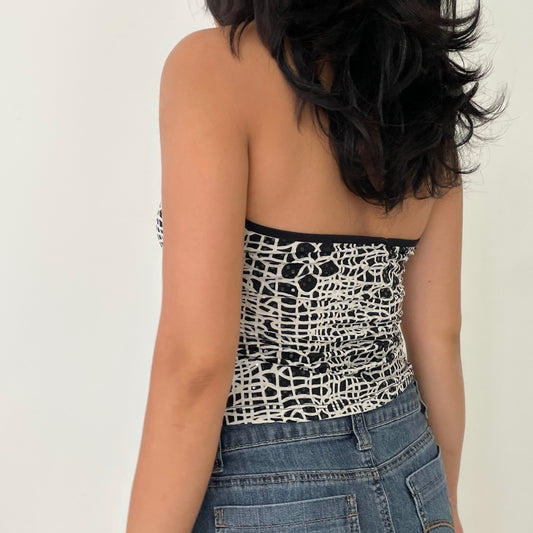 Black & White Abstract Floral Print Halter Neck Top