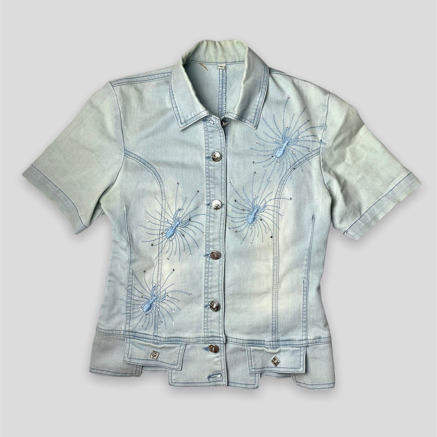 Embroidered Denim Short Sleeved Shirt - Zoehify 