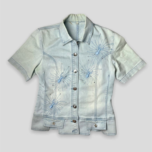 Embroidered Denim Short Sleeved Shirt - Zoehify