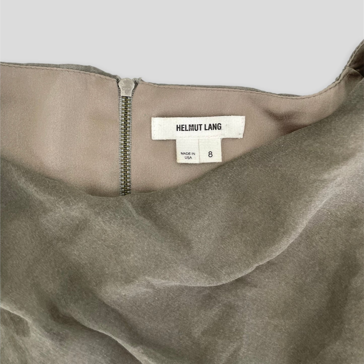 Helmut Lang Taupe Asymmetrical Ruched Silk Dress