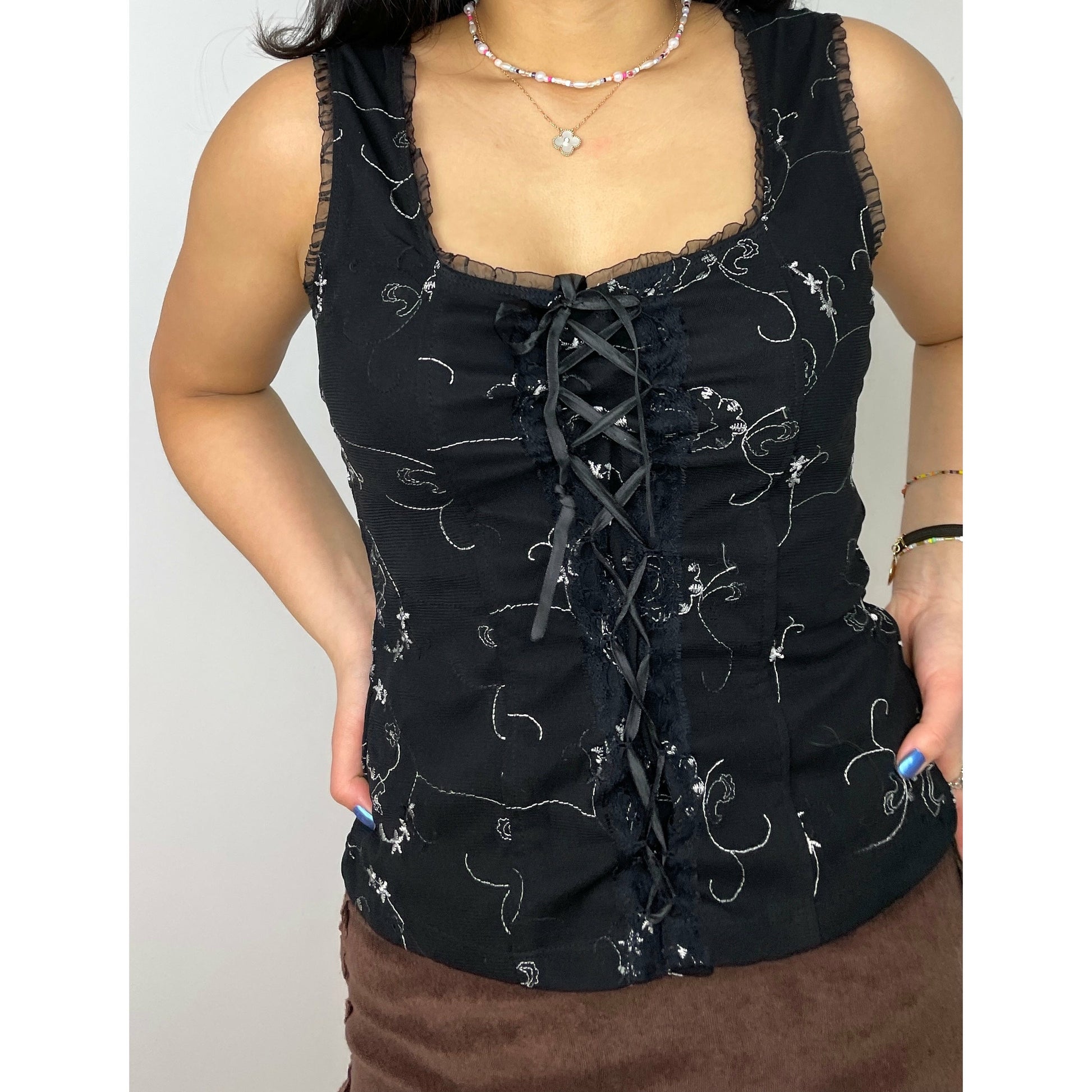 Black Lace Front Corset Tank - Zoehify 